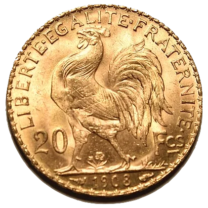 French 20 Francs (Coq) — tails