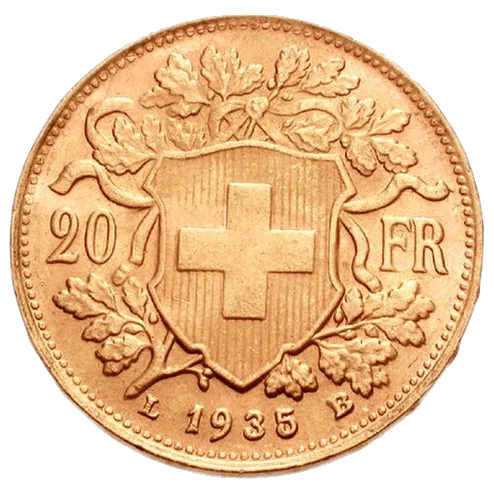 Swiss 20 Franc Helvetia — tails